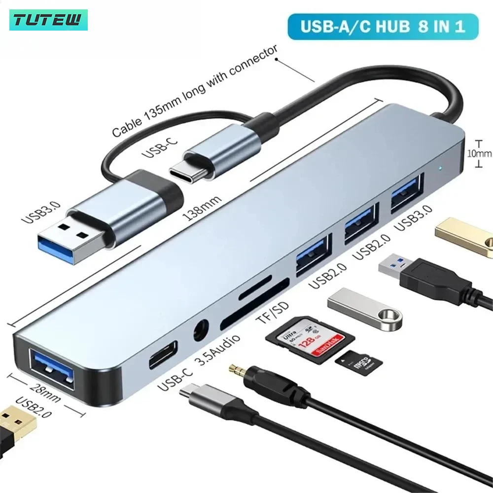 8 in 1 USB C Hub USB Splitter  - đánh giá và giá Audio Music Splitter