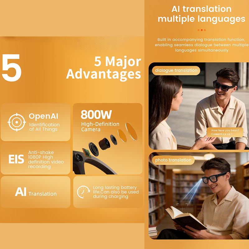 AI Smart Glasses 800W Camera A - đánh giá và giá Audio Music Voice